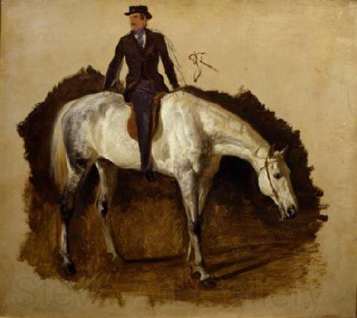 Filippo Palizzi Cavallo bianco da caccia e cavaliere France oil painting art